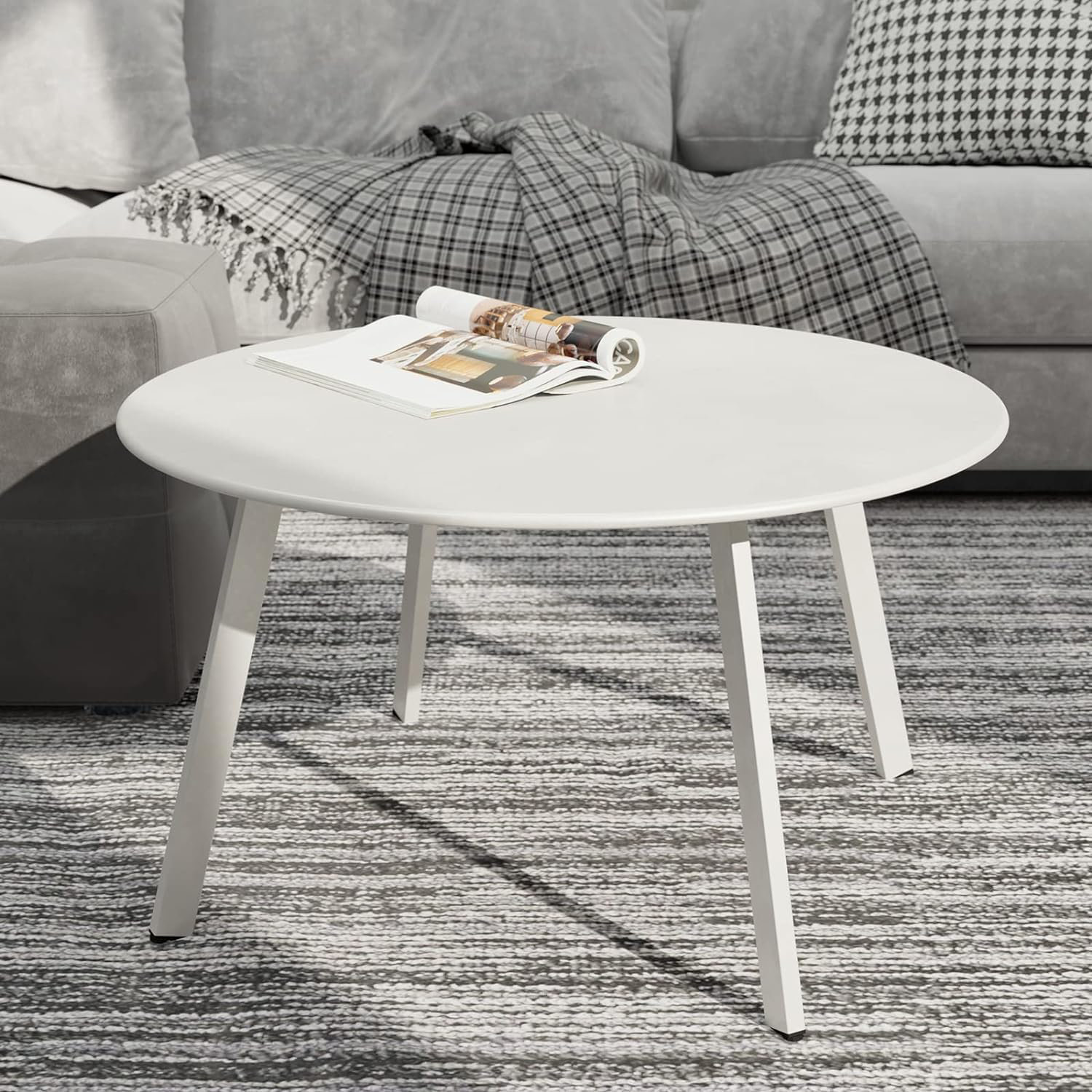 George Oliver 28 Inch Powder Coated Steel Round Coffee Table For Porch Deck Balcony Poolside White Wayfair